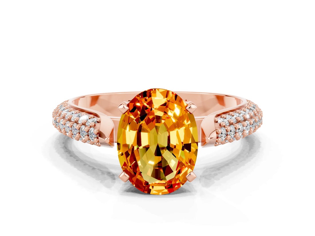 Rose gold Oval Cut Diamond Solitaire Engagement Ring with Pavé Band and Four-Prong Setting