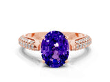 Rose gold Oval Cut Diamond Solitaire Engagement Ring with Pavé Band and Four-Prong Setting