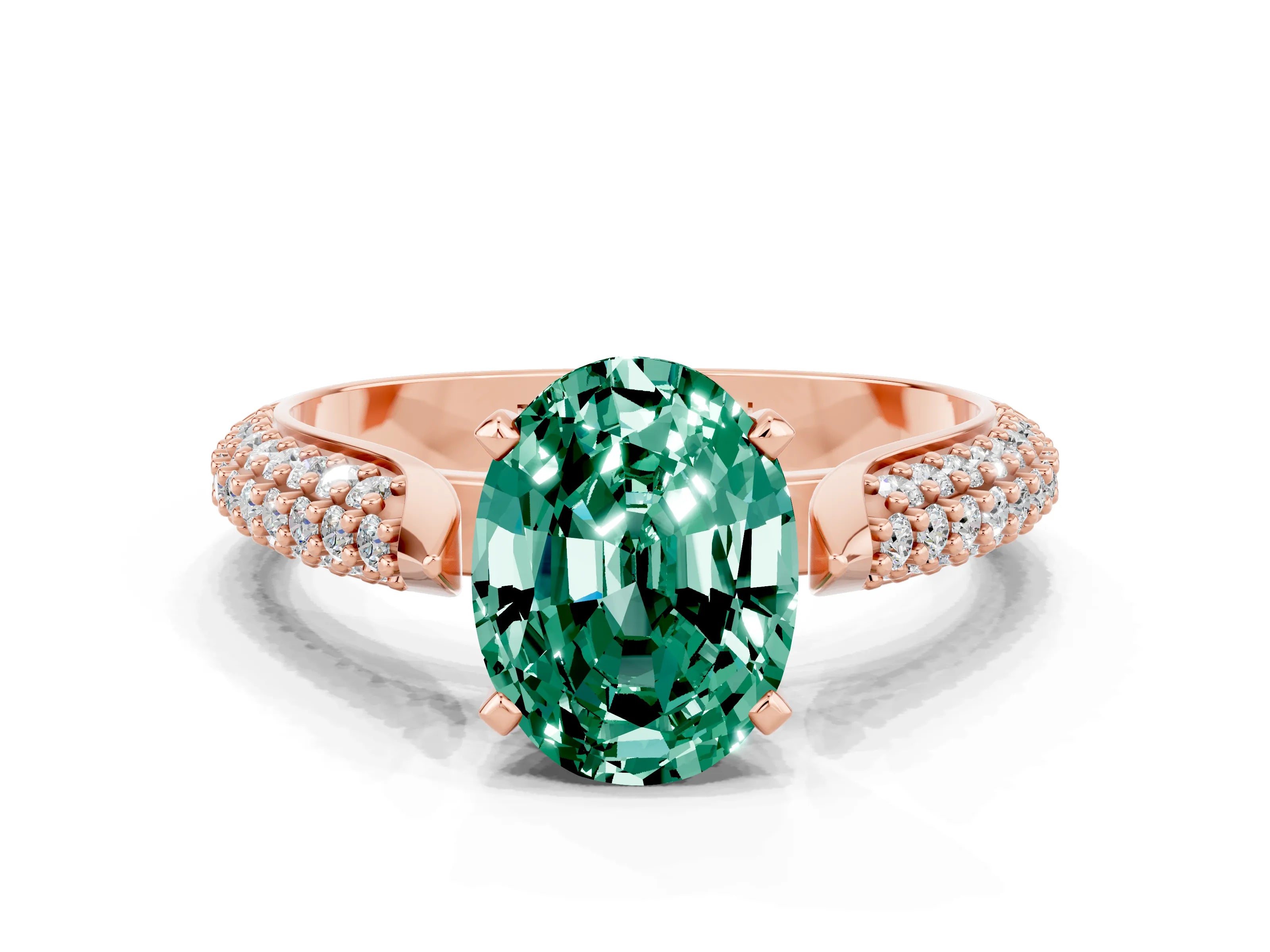 Rose gold Oval Cut Diamond Solitaire Engagement Ring with Pavé Band and Four-Prong Setting