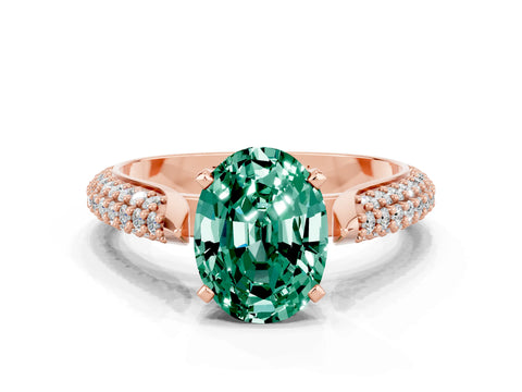 Rose gold Oval Cut Diamond Solitaire Engagement Ring with Pavé Band and Four-Prong Setting