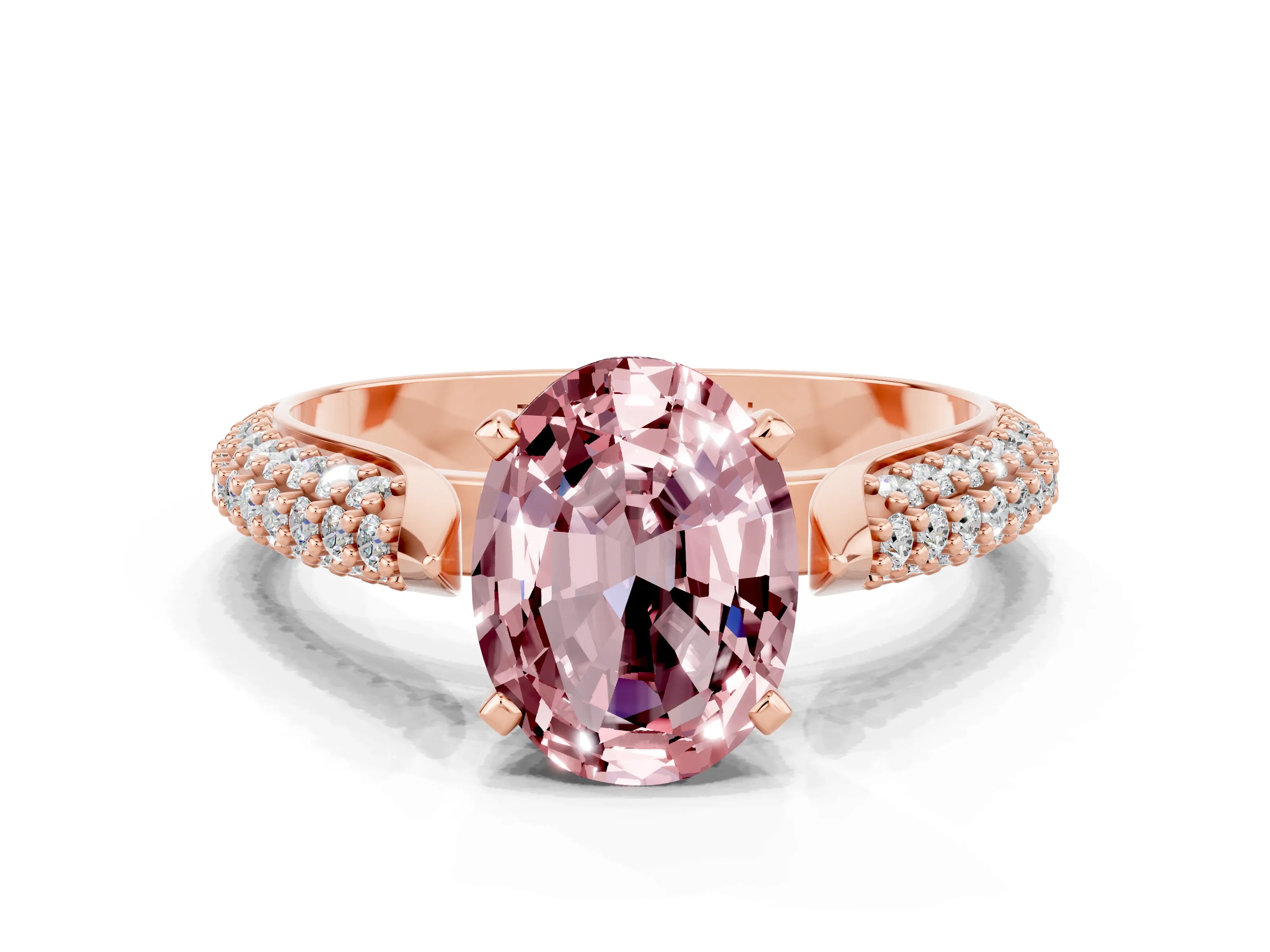 Rose gold Oval Cut Diamond Solitaire Engagement Ring with Pavé Band and Four-Prong Setting