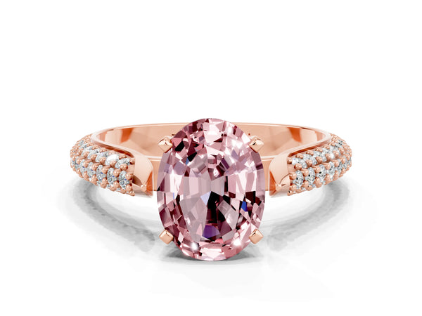 Rose gold Oval Cut Diamond Solitaire Engagement Ring with Pavé Band and Four-Prong Setting