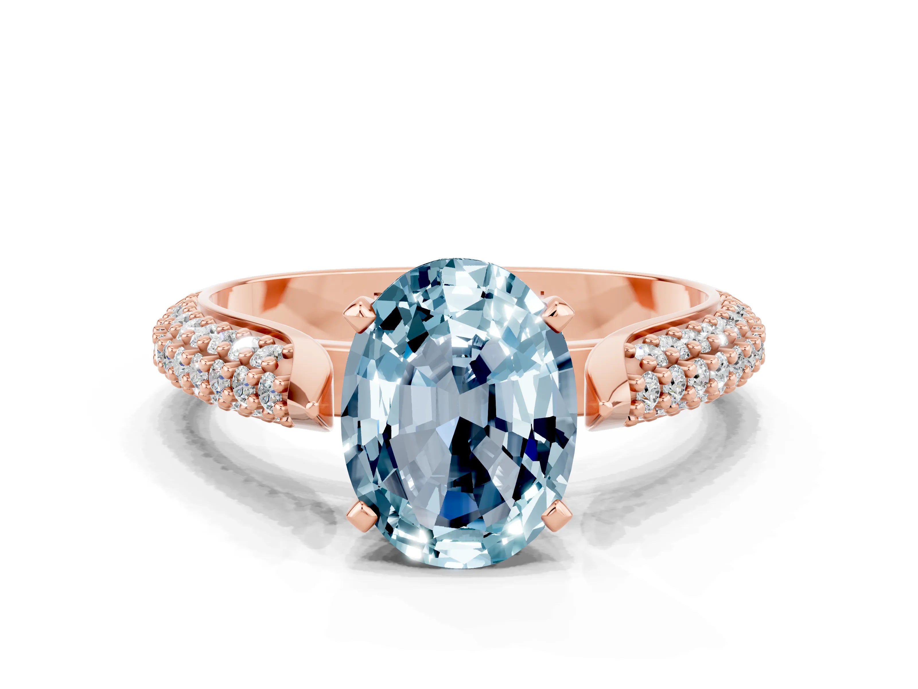 Rose gold Oval Cut Diamond Solitaire Engagement Ring with Pavé Band and Four-Prong Setting