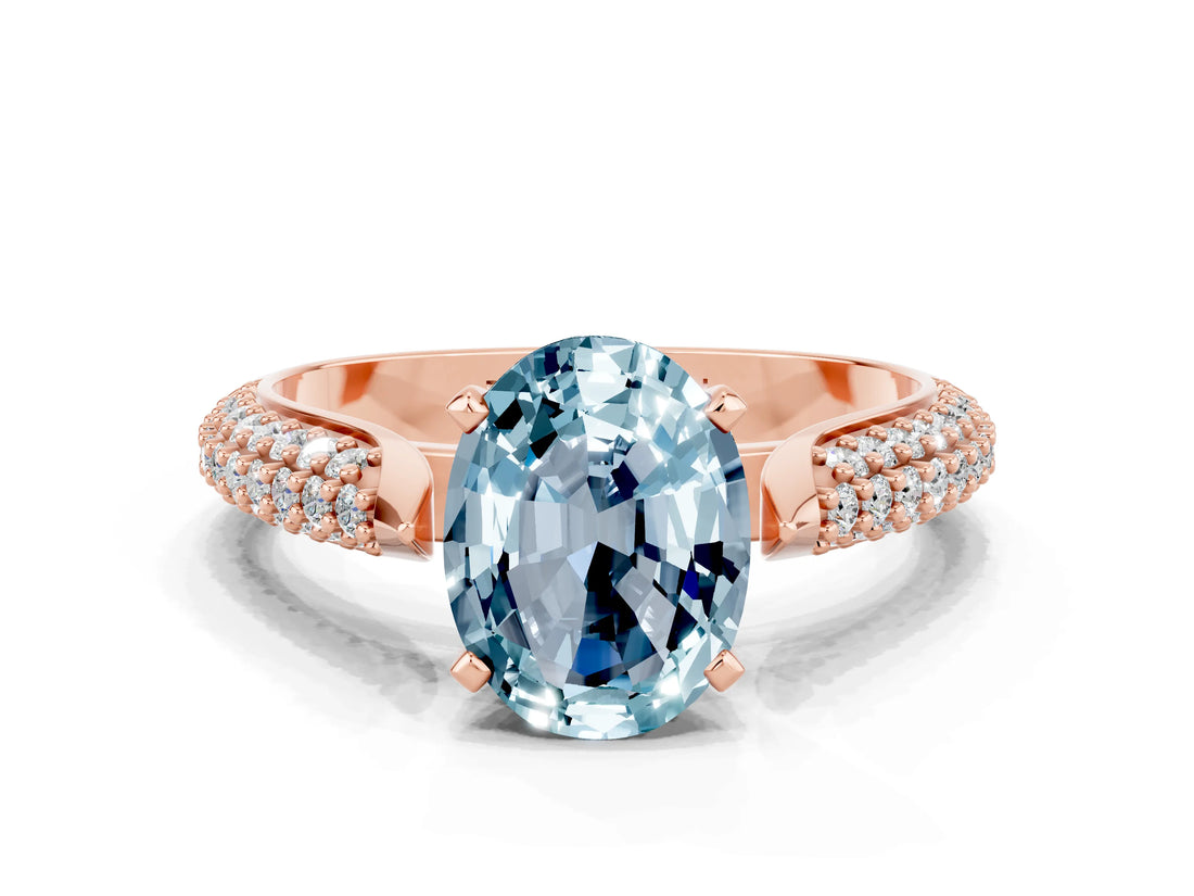 Rose gold Oval Cut Diamond Solitaire Engagement Ring with Pavé Band and Four-Prong Setting