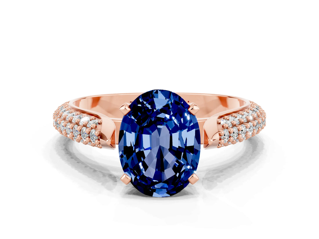 Rose gold Oval Cut Diamond Solitaire Engagement Ring with Pavé Band and Four-Prong Setting