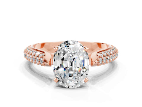 Rose gold Oval Cut Diamond Solitaire Engagement Ring with Pavé Band and Four-Prong Setting