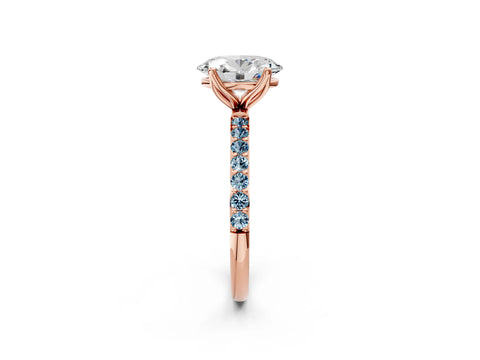 Rose gold Oval Cut Diamond Solitaire Engagement Ring with Round with Aquamarine side stone Pavé Band and Prong Setting_2