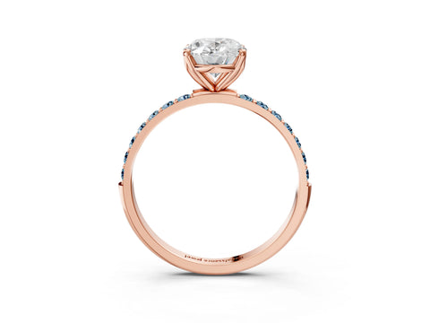 Rose gold Oval Cut Diamond Solitaire Engagement Ring with Round with Aquamarine side stone Pavé Band and Prong Setting_3