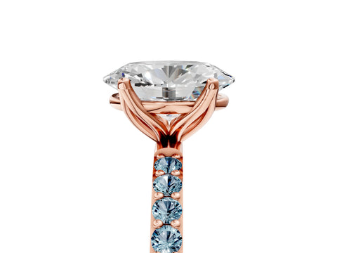 Rose gold Oval Cut Diamond Solitaire Engagement Ring with Round with Aquamarine side stone Pavé Band and Prong Setting_5