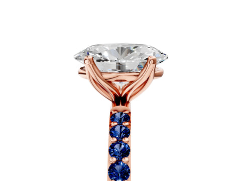 Rose gold Oval Cut Diamond Solitaire Engagement Ring with Round with Blue Sapphire side stone Pavé Band and Prong Setting_5