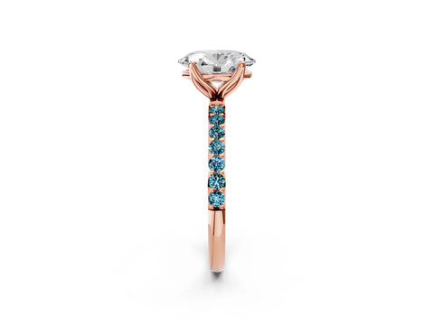 Rose gold Oval Cut Diamond Solitaire Engagement Ring with Round with Blue Topaz side stone Pavé Band and Prong Setting_2