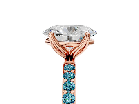 Rose gold Oval Cut Diamond Solitaire Engagement Ring with Round with Blue Topaz side stone Pavé Band and Prong Setting_5