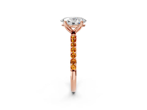 Rose gold Oval Cut Diamond Solitaire Engagement Ring with Round with Citrine side stone Pavé Band and Prong Setting_2