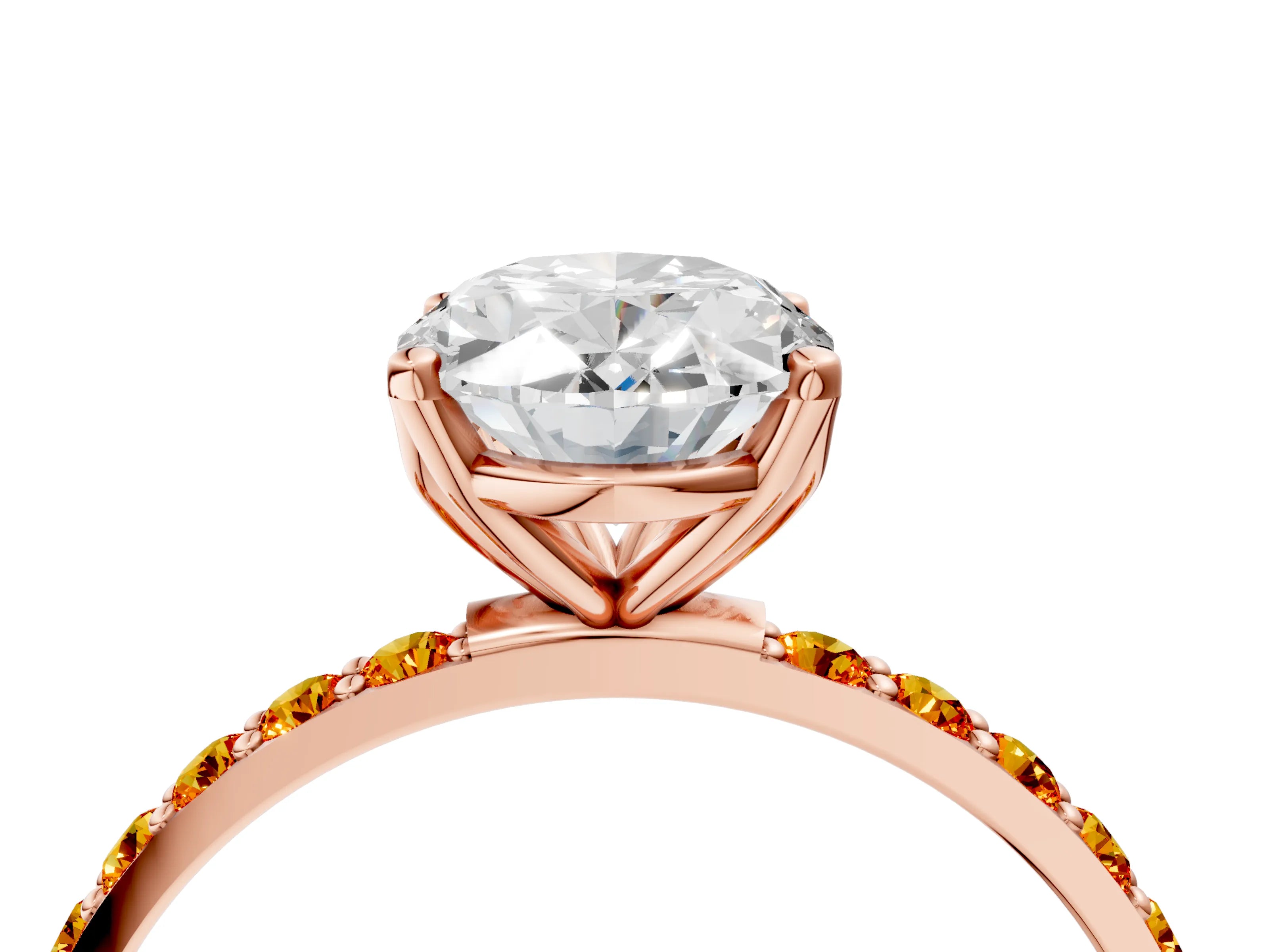 Rose gold Oval Cut Diamond Solitaire Engagement Ring with Round with Citrine side stone Pavé Band and Prong Setting_4