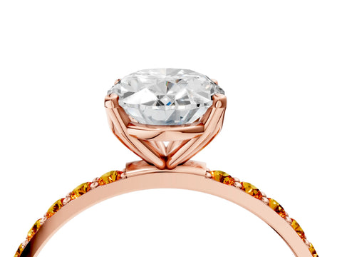 Rose gold Oval Cut Diamond Solitaire Engagement Ring with Round with Citrine side stone Pavé Band and Prong Setting_4