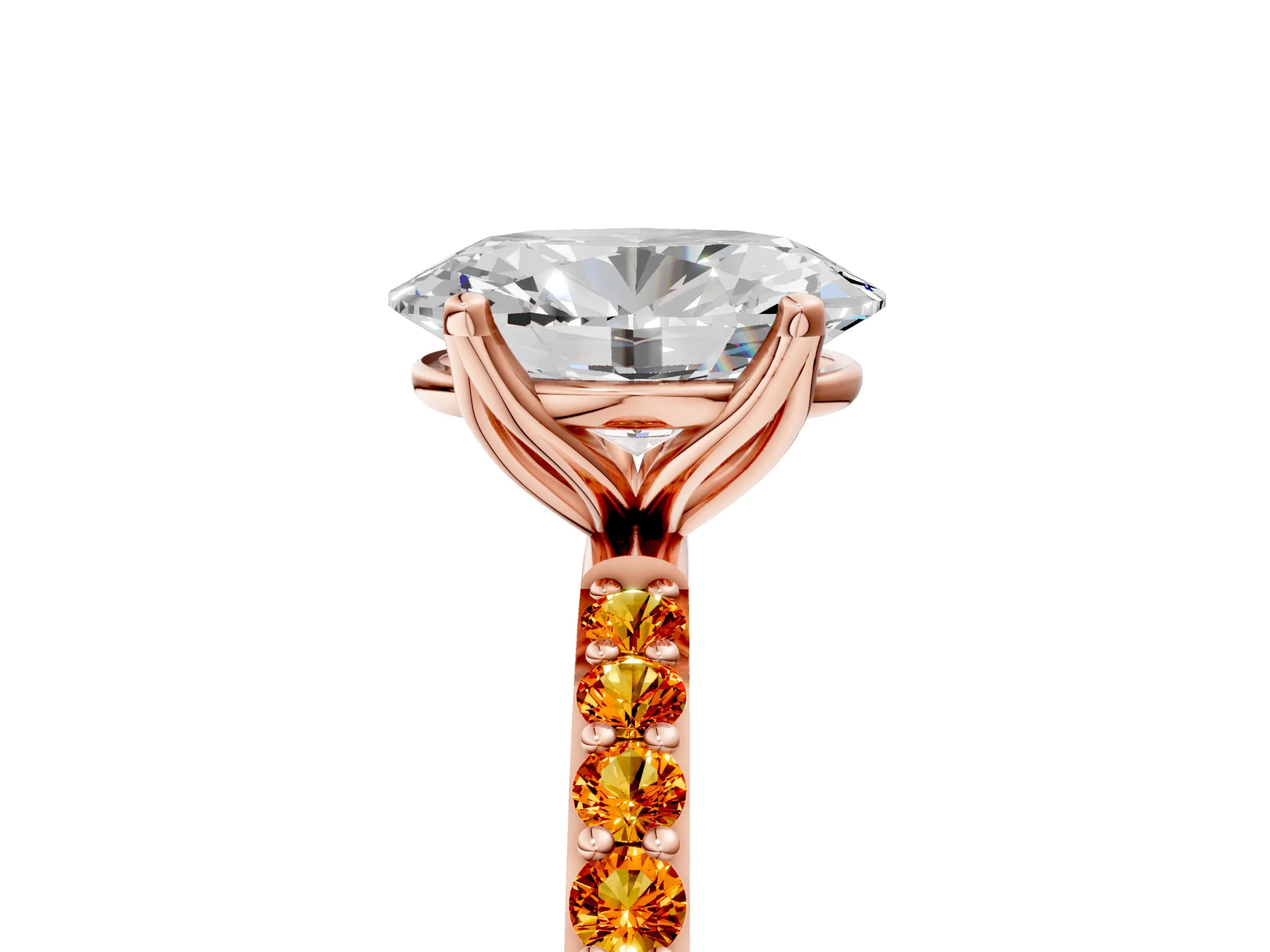 Rose gold Oval Cut Diamond Solitaire Engagement Ring with Round with Citrine side stone Pavé Band and Prong Setting_5