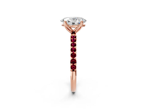 Rose gold Oval Cut Diamond Solitaire Engagement Ring with Round with Garnet side stone Pavé Band and Prong Setting_2