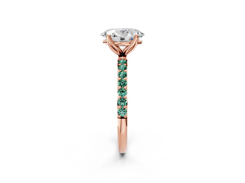 Rose gold Oval Cut Diamond Solitaire Engagement Ring with Round with Green Sapphire side stone Pavé Band and Prong Setting_2