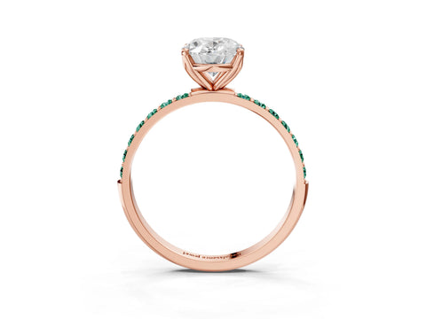 Rose gold Oval Cut Diamond Solitaire Engagement Ring with Round with Green Sapphire side stone Pavé Band and Prong Setting_3
