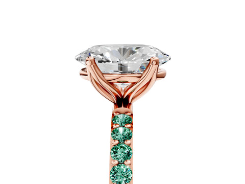Rose gold Oval Cut Diamond Solitaire Engagement Ring with Round with Green Sapphire side stone Pavé Band and Prong Setting_5
