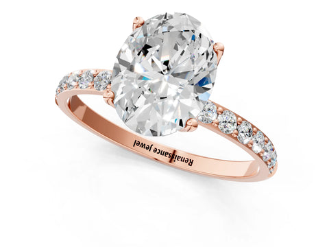 Rose gold Oval Cut Diamond Solitaire Engagement Ring with Round with Moissanite side stone Pavé Band and Prong Setting_1