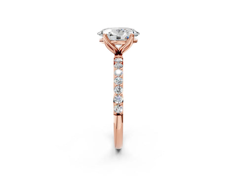 Rose gold Oval Cut Diamond Solitaire Engagement Ring with Round with Moissanite side stone Pavé Band and Prong Setting_2