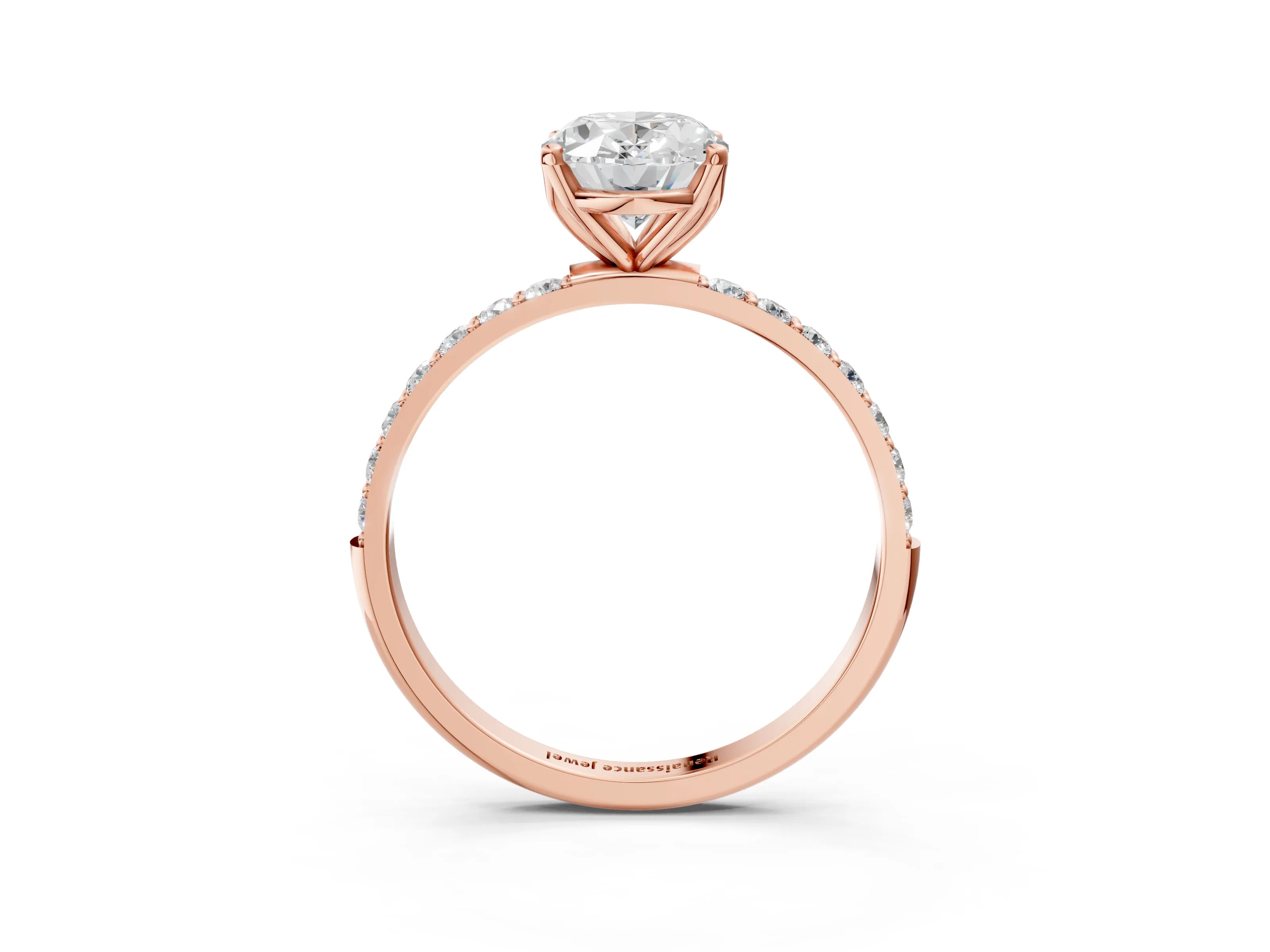 Rose gold Oval Cut Diamond Solitaire Engagement Ring with Round with Moissanite side stone Pavé Band and Prong Setting_3