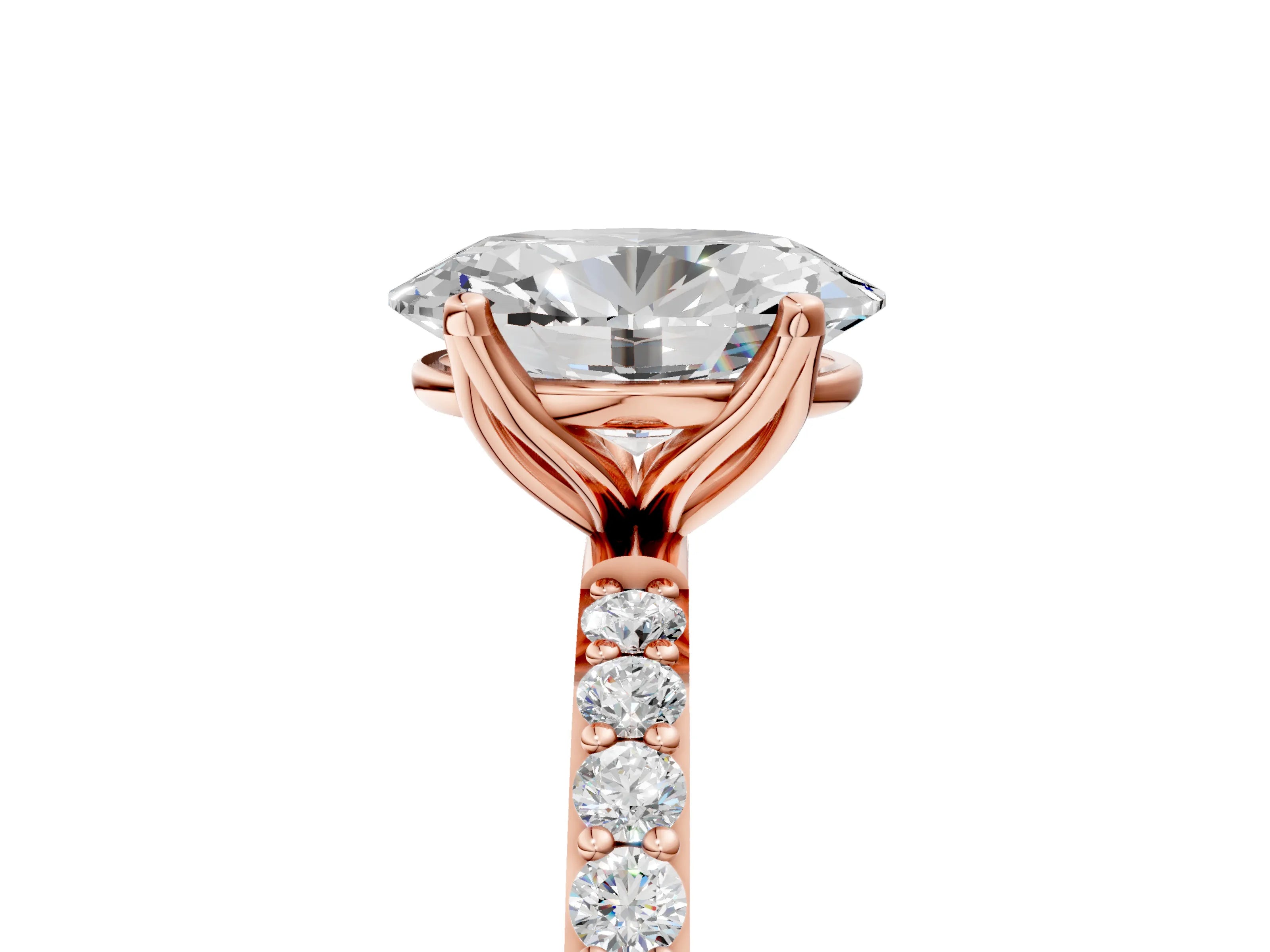Rose gold Oval Cut Diamond Solitaire Engagement Ring with Round with Moissanite side stone Pavé Band and Prong Setting_5