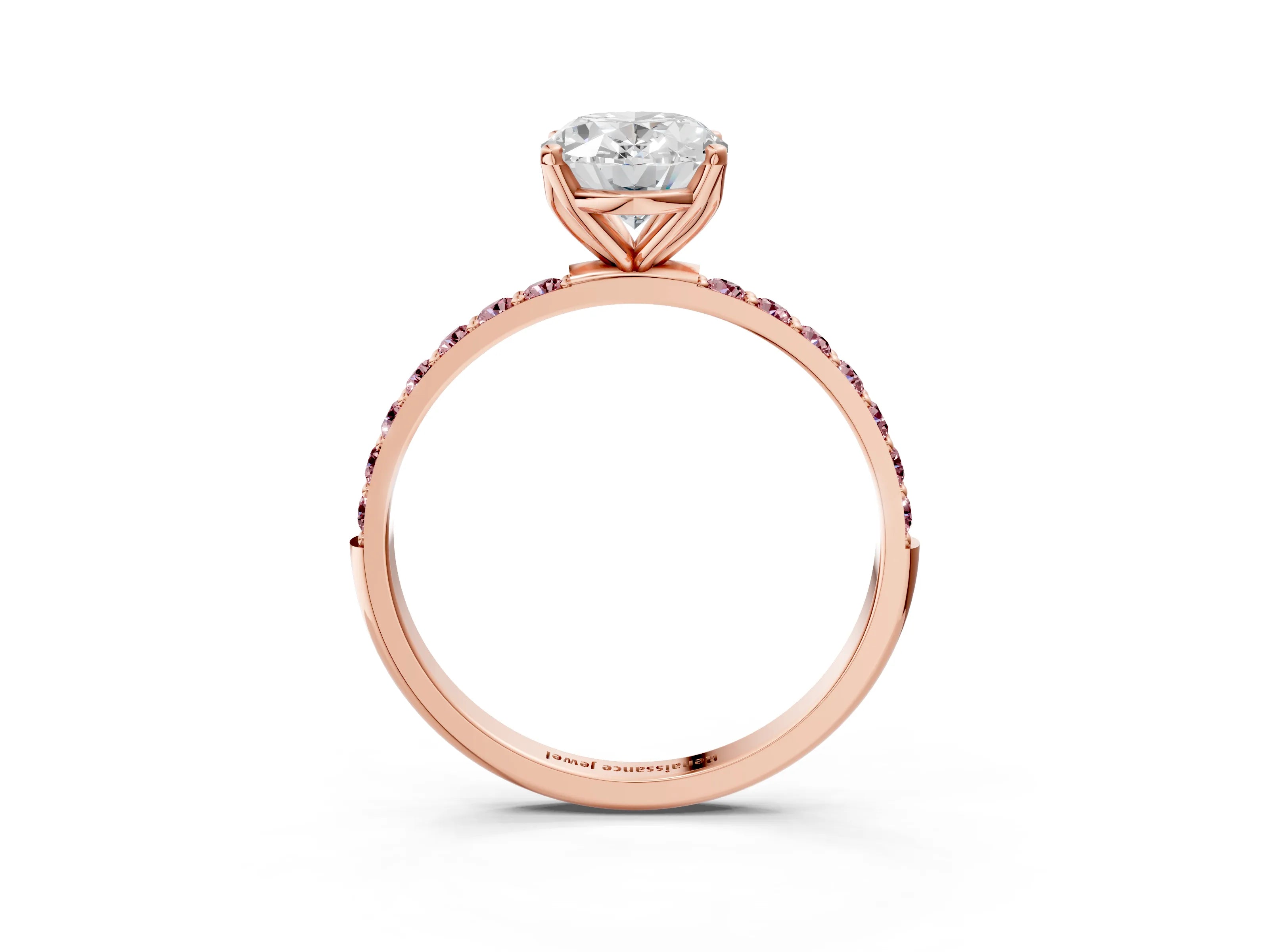 Rose gold Oval Cut Diamond Solitaire Engagement Ring with Round with Morganite side stone Pavé Band and Prong Setting_3