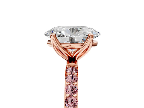 Rose gold Oval Cut Diamond Solitaire Engagement Ring with Round with Morganite side stone Pavé Band and Prong Setting_5