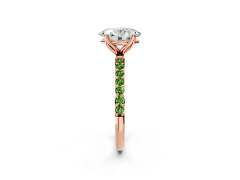 Rose gold Oval Cut Diamond Solitaire Engagement Ring with Round with Peridot side stone Pavé Band and Prong Setting_2