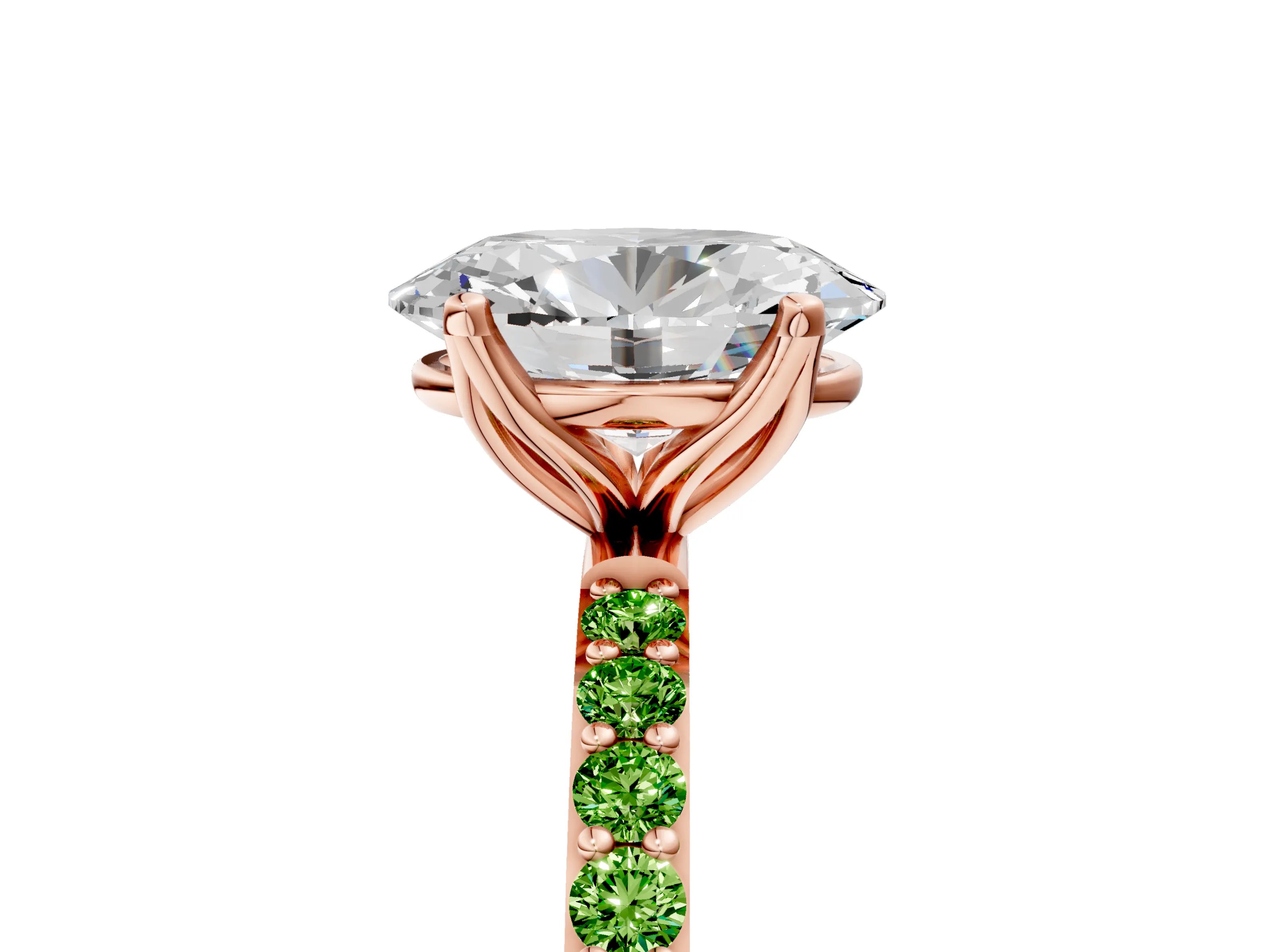 Rose gold Oval Cut Diamond Solitaire Engagement Ring with Round with Peridot side stone Pavé Band and Prong Setting_5