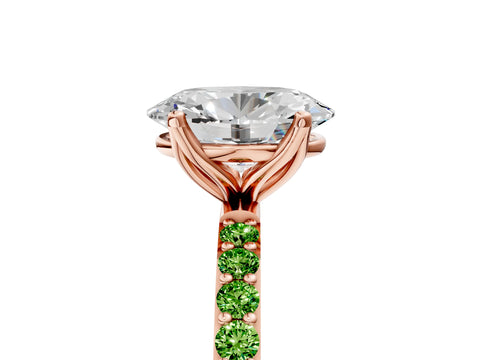 Rose gold Oval Cut Diamond Solitaire Engagement Ring with Round with Peridot side stone Pavé Band and Prong Setting_5