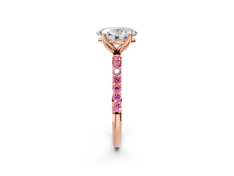 Rose gold Oval Cut Diamond Solitaire Engagement Ring with Round with Pink Sapphire side stone Pavé Band and Prong Setting_2