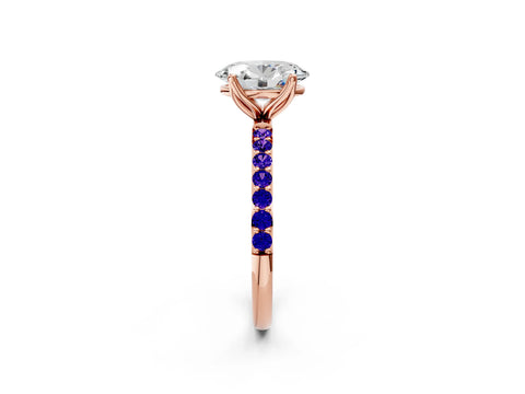 Rose gold Oval Cut Diamond Solitaire Engagement Ring with Round with Tanzanite side stone Pavé Band and Prong Setting_2