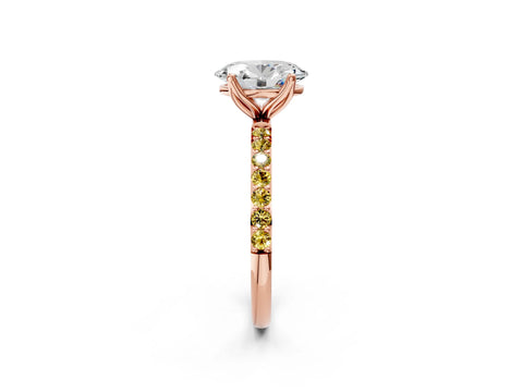 Rose gold Oval Cut Diamond Solitaire Engagement Ring with Round with Yellow Sapphire side stone Pavé Band and Prong Setting_2