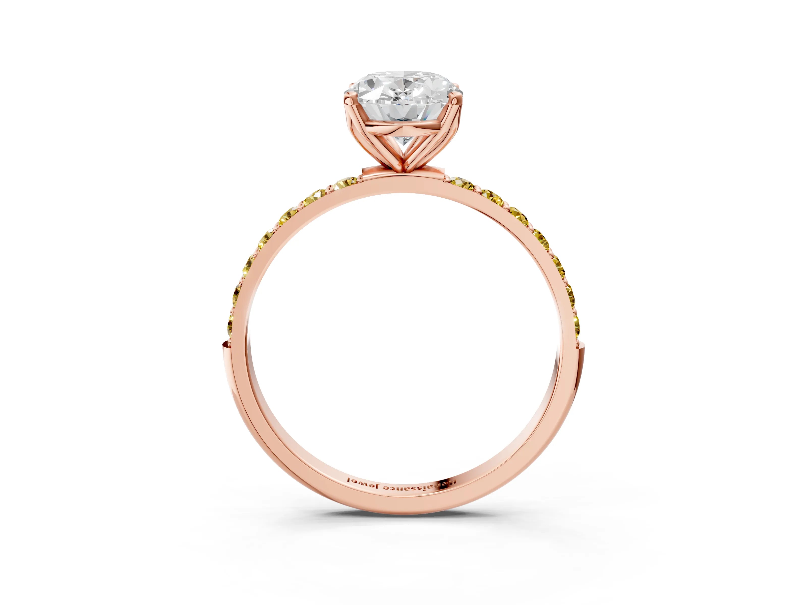 Rose gold Oval Cut Diamond Solitaire Engagement Ring with Round with Yellow Sapphire side stone Pavé Band and Prong Setting_3