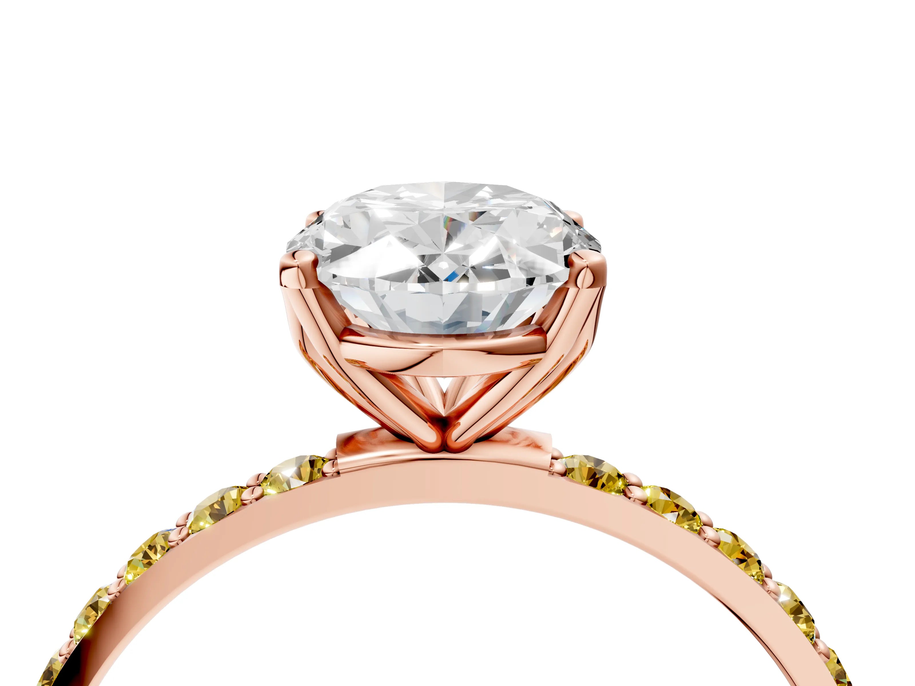 Rose gold Oval Cut Diamond Solitaire Engagement Ring with Round with Yellow Sapphire side stone Pavé Band and Prong Setting_4
