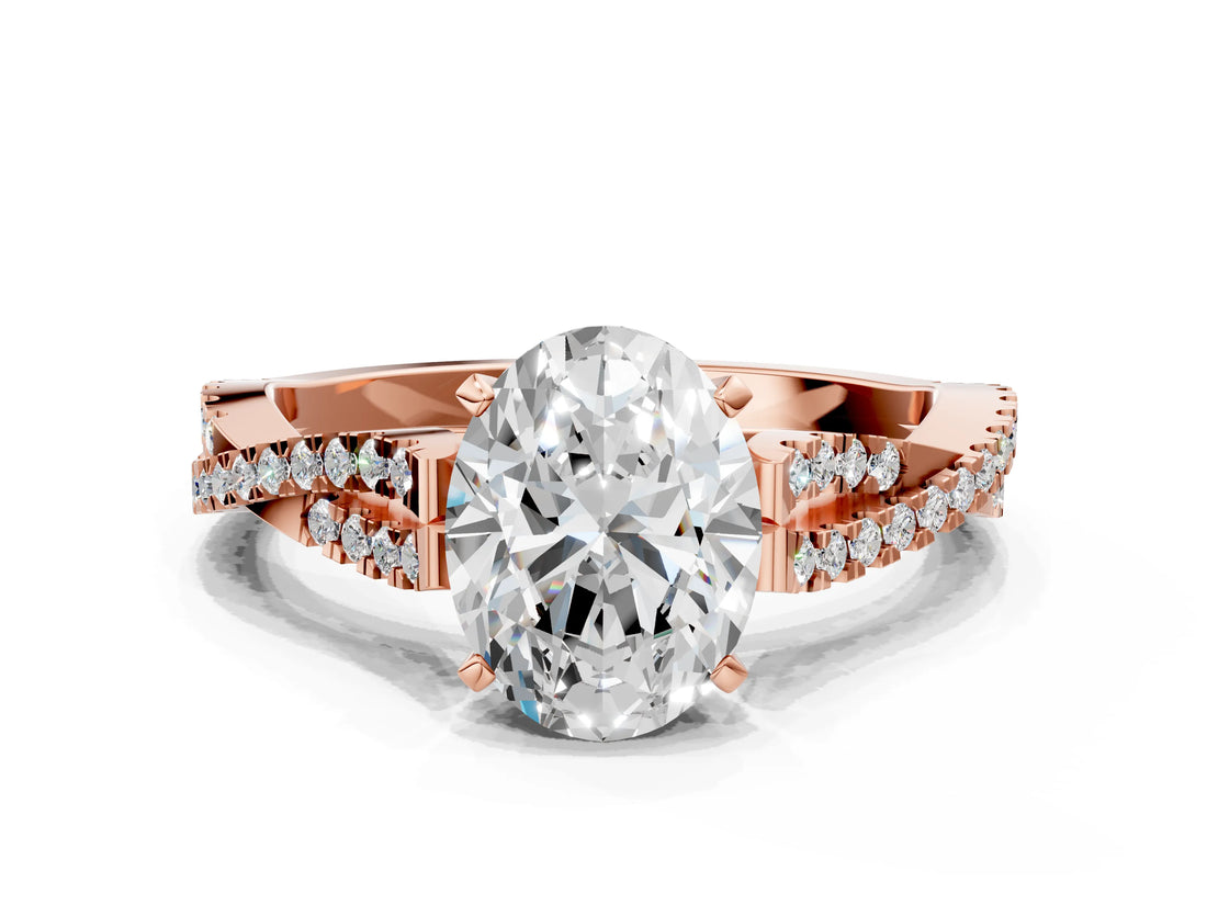 Rose gold Oval Cut Diamond Solitaire Engagement Ring with Twisted Pavé Band and Four-Prong Setting_70