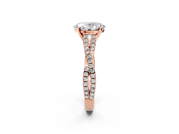 Rose Gold Oval Solitaire Engagement Ring Setting with Twisted Split Pave Band