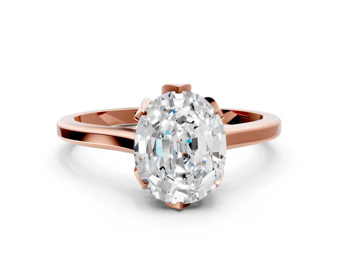 Rose gold Oval Cut Diamond Solitaire Ring with Flower Prong Setting and Classic Band_12