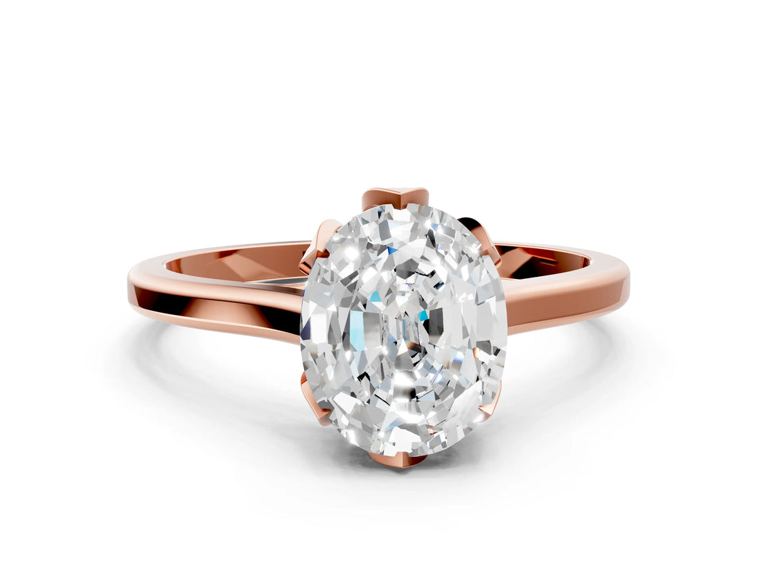 Rose gold Oval Cut Diamond Solitaire Ring with Flower Prong Setting and Classic Band_200