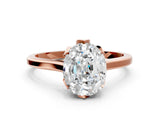 Rose gold Oval Cut Diamond Solitaire Ring with Flower Prong Setting and Classic Band_200