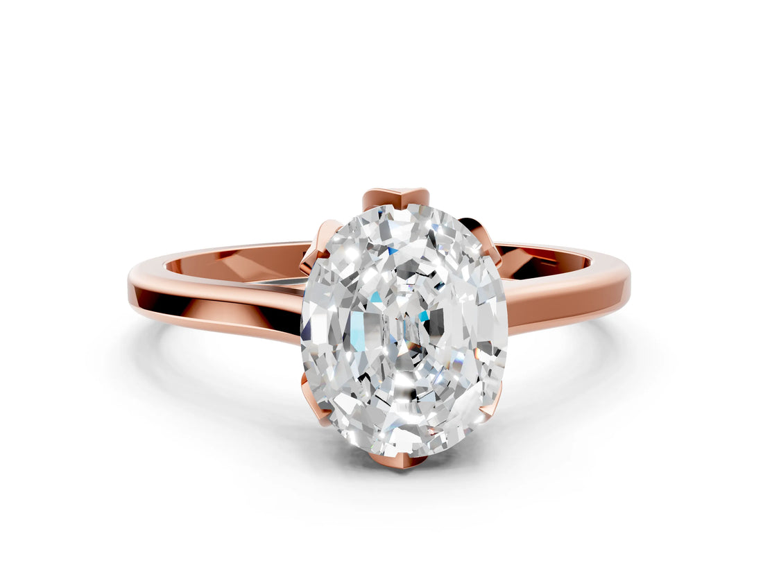 Rose gold Oval Cut Diamond Solitaire Ring with Flower Prong Setting and Classic Band_36