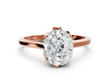 Rose gold Oval Cut Diamond Solitaire Ring with Flower Prong Setting and Classic Band_36