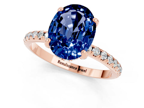 Rose gold Oval Cut Diamond Solitaire Ring with Four-Prong Setting and Pavé Band_1
