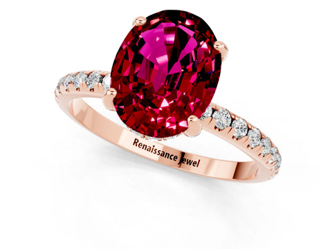 Rose gold Oval Cut Diamond Solitaire Ring with Four-Prong Setting and Pavé Band_1