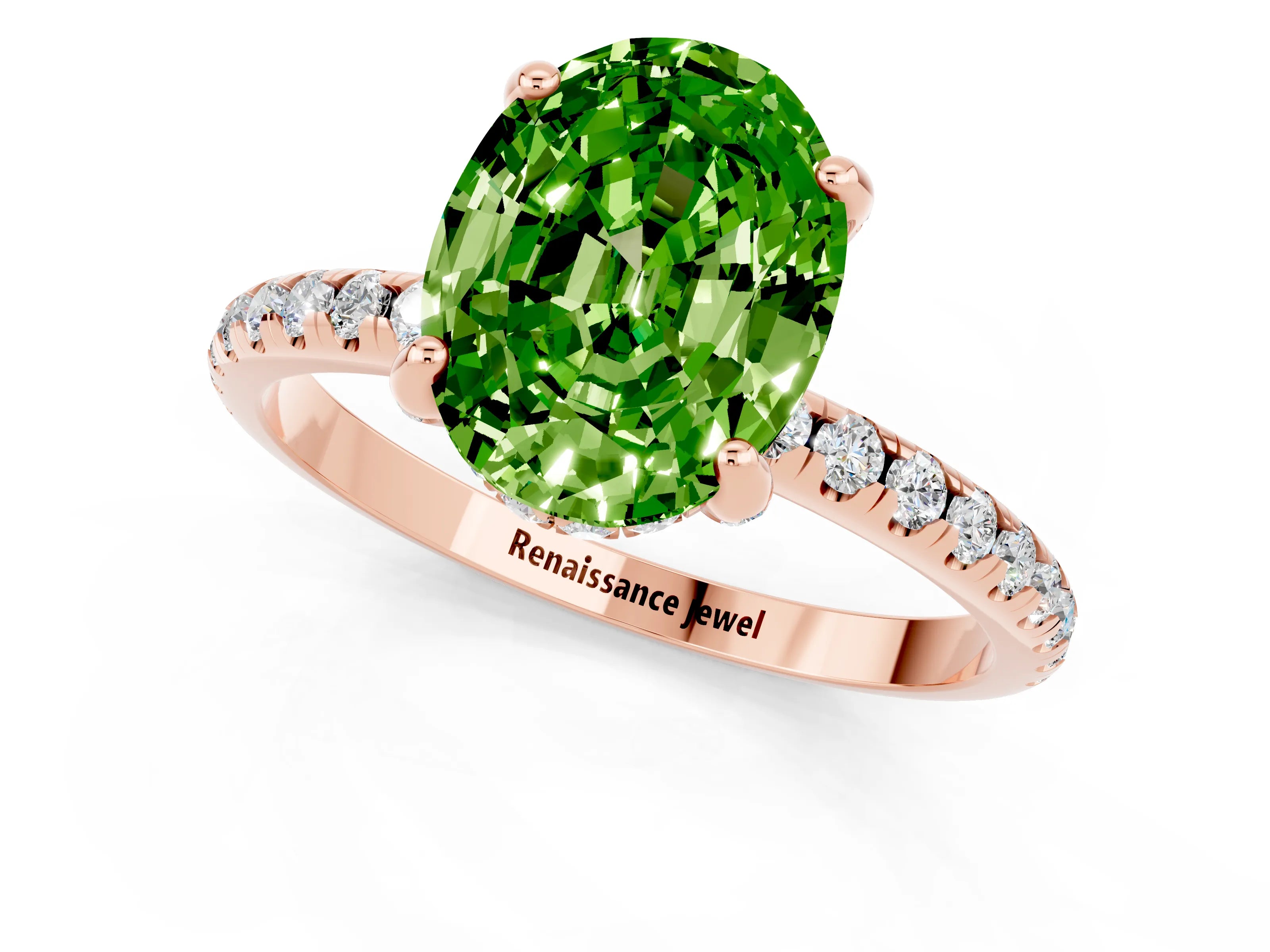 Rose gold Oval Cut Diamond Solitaire Ring with Four-Prong Setting and Pavé Band_1