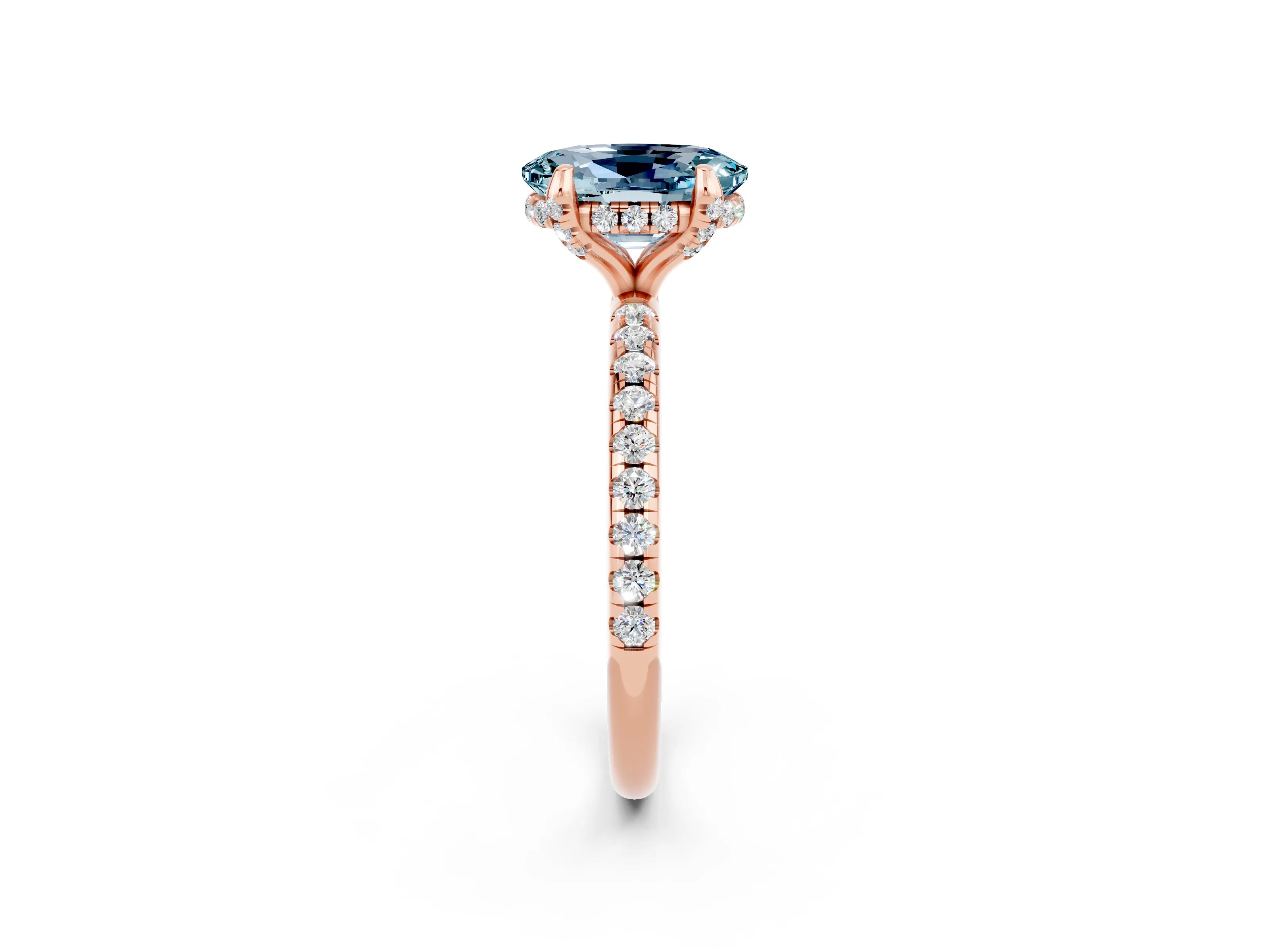 Rose gold Oval Cut Diamond Solitaire Ring with Four-Prong Setting and Pavé Band_2