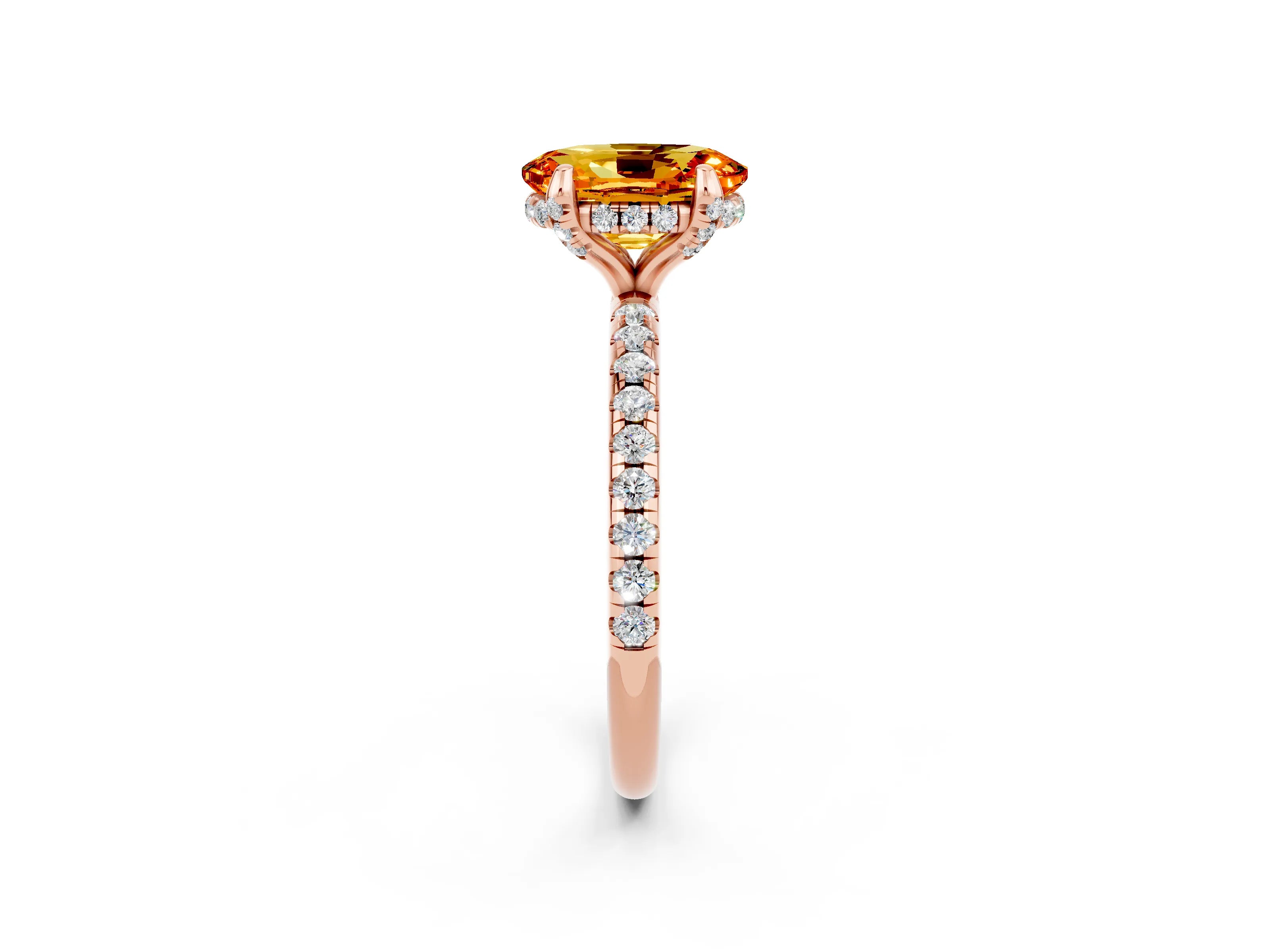 Rose gold Oval Cut Diamond Solitaire Ring with Four-Prong Setting and Pavé Band_2